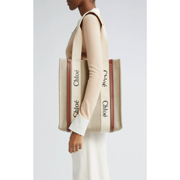 BRAND NEW CHLOE WOODY CANVAS TOTE SHOULDER BAG NWT! - Picture 6 of 13
